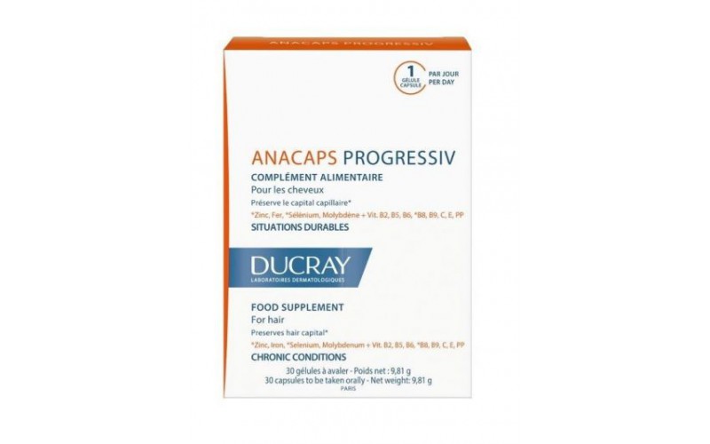 Дюкре Анакапс Прогресив Капсули для росту волосся та зміцнення нігтів Ducray Anacaps Progressive complement alimentaire  30 капсул