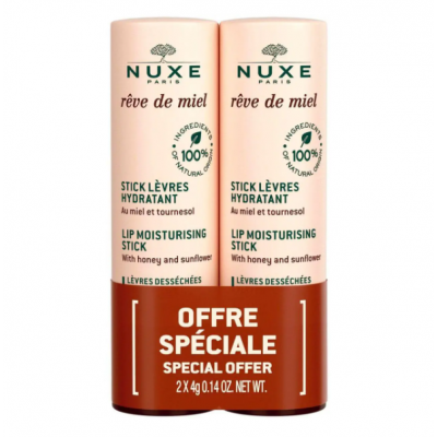 Нюкс Набір ДУО Медова мрія стік для губ Nuxe Rêve de miel Stick lèvres kit, 2*4 г
